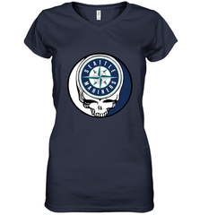 Seattle Mariners Grateful Dead Baseball Steal Your Face MLB Women's V-Neck T-Shirt Women's V-Neck T-Shirt - globaltrendtees