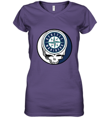 Seattle Mariners Grateful Dead Baseball Steal Your Face MLB Women's V-Neck T-Shirt Women's V-Neck T-Shirt - globaltrendtees