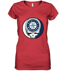 Seattle Mariners Grateful Dead Baseball Steal Your Face MLB Women's V-Neck T-Shirt Women's V-Neck T-Shirt - globaltrendtees