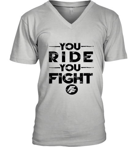 Fast & Furious You Ride You Fight Word Stack Men's V-Neck T-Shirt Men's V-Neck T-Shirt / White / S Men's V-Neck T-Shirt - globaltrendtees
