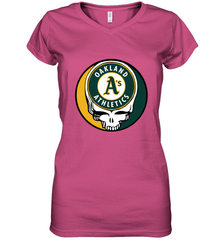 Oakland Athletics Grateful Dead Baseball Steal Your Face MLB Women's V-Neck T-Shirt Women's V-Neck T-Shirt - globaltrendtees