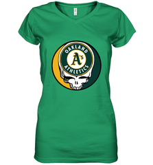 Oakland Athletics Grateful Dead Baseball Steal Your Face MLB Women's V-Neck T-Shirt Women's V-Neck T-Shirt - globaltrendtees