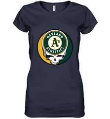 Oakland Athletics Grateful Dead Baseball Steal Your Face MLB Women's V-Neck T-Shirt Women's V-Neck T-Shirt - globaltrendtees