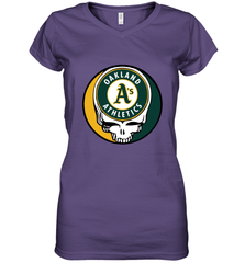 Oakland Athletics Grateful Dead Baseball Steal Your Face MLB Women's V-Neck T-Shirt Women's V-Neck T-Shirt - globaltrendtees