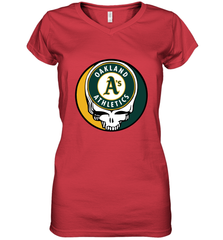 Oakland Athletics Grateful Dead Baseball Steal Your Face MLB Women's V-Neck T-Shirt Women's V-Neck T-Shirt - globaltrendtees