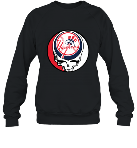 New York Yankees Grateful Dead Baseball Steal Your Face MLB Crewneck Sweatshirt Crewneck Sweatshirt / Black / S Crewneck Sweatshirt - globaltrendtees