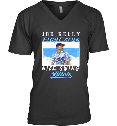 Joe Kelly Fight Club Nice Swing Bitch Dogers Baseball Club Mens V-Neck T-Shirt Mens V-Neck T-Shirt / Black / S Mens V-Neck T-Shirt - globaltrendtees