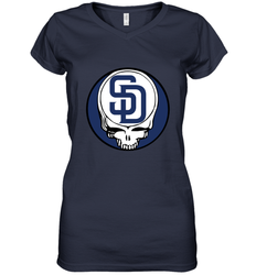 San Diego Padres Grateful Dead Baseball Steal Your Face MLB Women's V-Neck T-Shirt