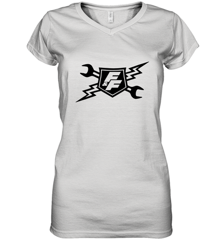 Fast & Furious Racing Shield Motif Women's V-Neck T-Shirt Women's V-Neck T-Shirt / White / S Women's V-Neck T-Shirt - globaltrendtees