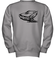 Fast & Furious Dom's Charger with Engine Youth Crewneck Sweatshirt Youth Crewneck Sweatshirt - globaltrendtees
