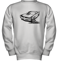 Fast & Furious Dom's Charger with Engine Youth Crewneck Sweatshirt Youth Crewneck Sweatshirt - globaltrendtees