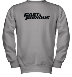 Fast & Furious Flat Black Bold Movie Logo Youth Crewneck Sweatshirt