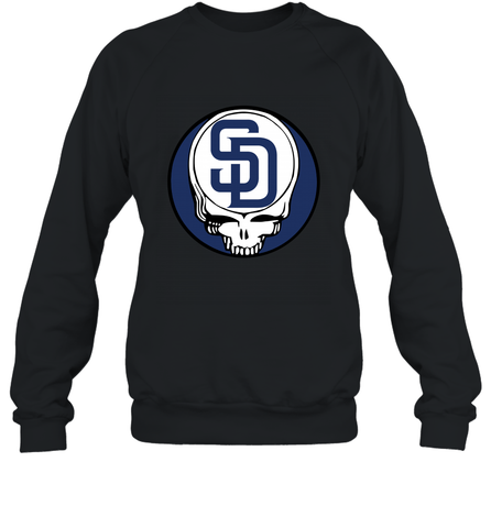 San Diego Padres Grateful Dead Baseball Steal Your Face MLB Crewneck Sweatshirt Crewneck Sweatshirt / Black / S Crewneck Sweatshirt - globaltrendtees